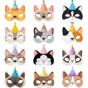 Cat Birthday Masks, 24 Pcs Kitten Party Mask Kitten Party Favor Masks for Cat Birthday Decorations Photo Booth Props