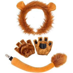 Lion Ears Headband 4PCS Lion Ears Tail Gloves Costume Accessories Halloween Cosplay for Birthday Party