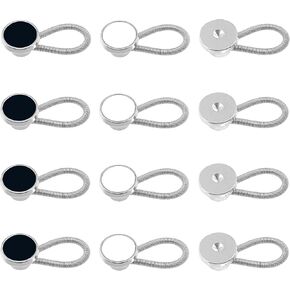 Deshionew 12 PCS Collar Neck Extenders Shirt Button Extender Comfortable Elastic Collar Extenders for Mens Dress Shirts, Cuffs, Jeans (Black, White, Silver)