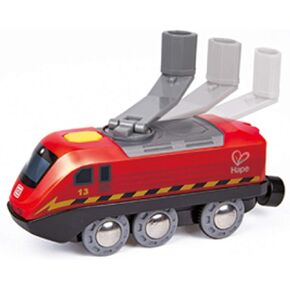Hape Hand Crank Powered Train | Button Operated, Rechargeable Kinetic Powered Engine and Lights, Kids Toy for Train Set, Red Finish, Sustainable Play for Kids