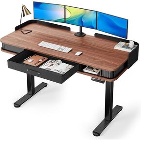 Marsail Standing Desk, Whole-Piece Desktop Computer Desk, 55 x 28 Inches Adjustable Desk with 3 Drawers, Home Office Desks with 3 Memory Prese