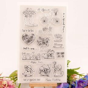 Welcome to Joyful 1pcs Rabbit Bicycle Easter Clear Stamp for Card Making Decoration and Scrapbooking 12x20cm