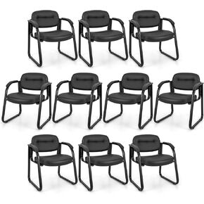 Tangkula Waiting Room Guest Chairs Set of 12, Office Reception Chairs with Sled Base & Padded Arm Rest, Leather Guest Chair No Wheels for Reception, Meeting, Lobby, Conference Room Chairs (Black)