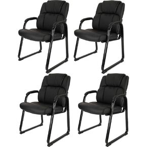 CLATINA Waiting Room Guest Chair with Padded Arm Rest Leather Guest Chair for Reception Meeting Conference Office Home Black with Sled Base, 4 Pack