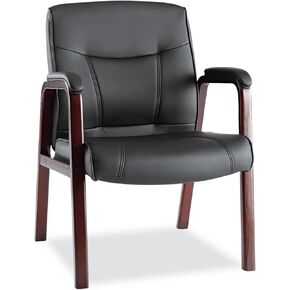 Alera MA43ALS10M Madaris Series Leather Guest Chair W/Wood Trim, Four Legs, Black/Mahogany