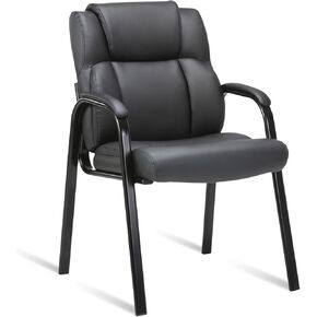 CLATINA Leather Guest Chair with Padded Arm Rest, Reception Meeting Conference Waiting Room Lobby Home Desk Big and Tall Executive Office Chair, Black