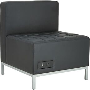 Alera ALEQB8116P QUB Series 26.38 in. x 26.38 in. x 30.5 in. Armless L Sectional Charging Station Center Seat with (2) USB Ports and AC Outlet - Black