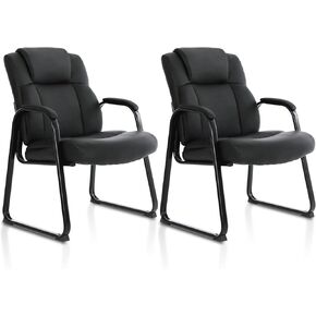 CLATINA Big Tall Wide Office Guest Chair Heavy Duty 500lbs Leather Comfy Side Reception Chairs with Padded Armrests, Upholstered Side Chair for Living Room or Office, Black(4 pk)