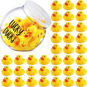 Lucky Ducks for Classroom Jar Classroom Management, 36 Pcs Mini Rubber Lucky Ducks with a Pen and a Plastic Jar, Back to School Season Management Tool(Style 1)