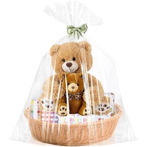 6PCS Extra Large Cellophane Gift Bags 40x50 Inch Clear Cellophane Wrap for Gift Baskets Baby Bridal Shower Wedding Beach Party favor Birthday 2.5 Mil Thick