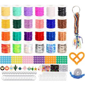 PP OPOUNT Glitter/Laser/Glow/Normal Lanyard String for Crafts, 24 Rolls Plastic Lacing String, Gimp Bracelet Making Kit for DIY Bracelets, Key Chains, Pony Beads and Lanyards (788 Feet)
