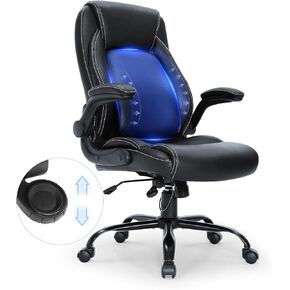 VEVOR Executive Office Chair with Cutting-Edge Adjustable Lumbar Support, High Back PU Leather Office Chair Ergonomic for Back Pain, with Padded Flip-up Arms