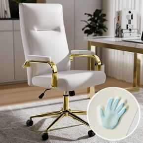 MUZII White Office Chair with Arms, High Back Executive Office Chair Big and Tall, PU Leather Office Desk Chair with Back Support, 360° Swivel Computer Desk Chair for Conference Room