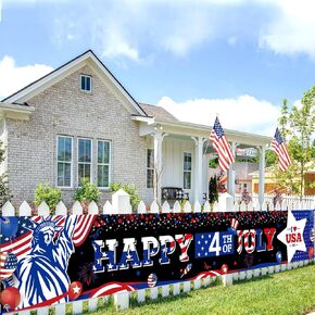 Happy 4th of July Banner 120x20 Inch, 4th of July Yard Banner, 4th of July Decorations for Outside, 4th of July Party Decorations, Patriotic Decorations, Independence Day Decorations