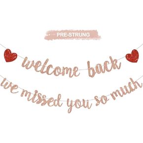 Glitter Black Welcome Back We Missed You So Much Banner,NO DIY,for Welcome Home Celebration Decorations Family Gathering,Back to School Events Military Homecoming Decoration