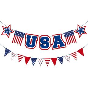KatchOn, USA Banner with Flag Decorations - 10 Feet, No DIY | 4th of July Banner, Fourth of July Decorations | 4th of July Decorations for Golf Cart, 4th of July Golf Cart Decorations