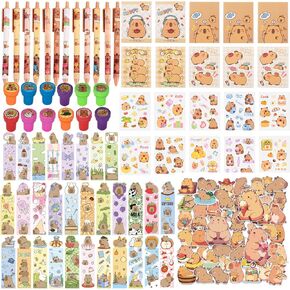 122 PCS Capybara Stationery Party Forms ، Capybara Stationery Party Supplies for Kids ، تحتوي على أقلام حبر جل Capybara ومكتبات الدفات