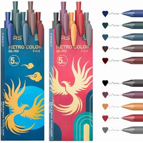 10 Pcs Retractable Colored Gel Pens 0.5mm Fine Point Vintage Assorted Ink Colors Aesthetic Cute Ballpoint Pen Set for Writing Journaling and Note-Taking (Vintage)