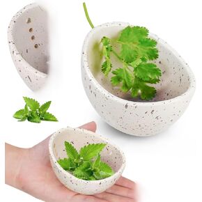 Pottery Herb Stripper Bowl, Ceramic Herb Stripper, handmade, different sizes of round holes, kitchenware for root removal (WHITE, 1)