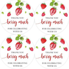 40pcs Strawberry Thank You Round Stickers, Berry Themed Party Favors & Gift Tags, Whimsical Red Fruit Stickers on Premium Paper