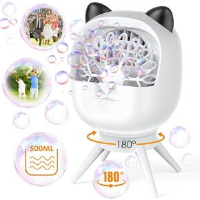 Rechargeable Bubble Machine for Kids, 500ml Large Capacity, 180° Automatic-Rotating, Portable Bubble Blower Machine for Outdoor/Indoor, Parties, Birthday, Wedding (Black)