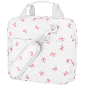 Talltalk Zipper Binder Folder Keeper with Strap 2 Inch 3 Ring Multi-Pocket Zipper Bag Fit 13" Laptop 5-tab Expanding File Folder for Women Office Middle High School(Pink Bow)