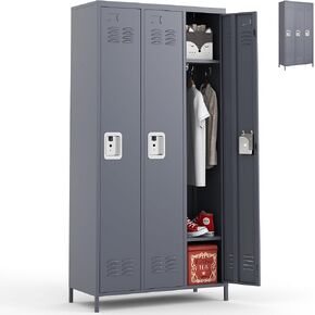 AQY Metal Lockers for Employees with 3 Doors, Steel Storage Locker Combination, 72" Large Locker Storage Employee Cabinet for Home, Assembly Required