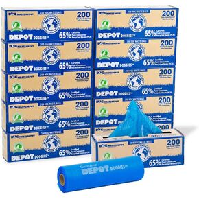 Dog Waste Depot® Depot Doggies™ - Blue - Baby Powder Scented - 65% (PCR) Post Consumer Recycled Dog Waste Roll Bags - 50% thicker than competitor, fits the House dispenser (10 Rolls = 2000 bags)