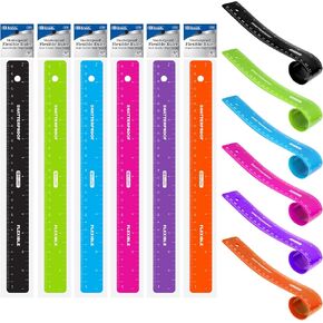 BAZIC Shatterproof Flexible Curve Ruler 12" (30cm), Inches Centimeter Metric Measuring Drafting Rulers, for Students School Supplies, 6-Pack