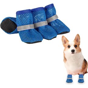 Summer Breathable Dog Shoes for Small Dogs, Breathable Mesh Dog Boots for Summer Hot Pavement, Reflective Adjustable Non Slip Paw Protectors for Small Dogs Cat Puppy (Green, S)