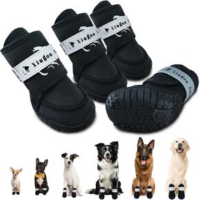 Dog Shoes for Small, Medium and Large Dogs - Waterproof for Rainy Days, Fit for Winter Snow and Hot Summer Roads, with Anti-Slip Soles for Indoor Hard Floors (Black, Size 1)