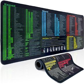 Waterproof Excel Cheat Sheet Desk Pad, Large XL Gaming Mousepad|Office Keyboard Pad|Computer Mat with Excel Shortcuts (31.5"x11.8") (Excel+Word+PP, 31.5"x11.8")