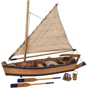 SAILINGSTORY Wooden Fishing Boat Model Rowboat Sailboat Model Nautical Beach Decor 10"