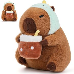 12.6 Inch Capybara Plush Toys - Kawaii Capybara Stuffed Animal with Dinosaur Hat Milk Tea Capybara Plush Capybara Pillow Halloween Birthday Gift for Kids Boys Girls Adult