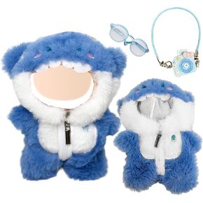 3 Pcs Handmade Clothes and Accessories for 17 cm Dolls Including 1 Shark Jumpsuit with Zipper 1 Glasses 1 Camera Pendant Premium Stylish Doll Clothes Replacement Present for Girls (NO Doll) Blue