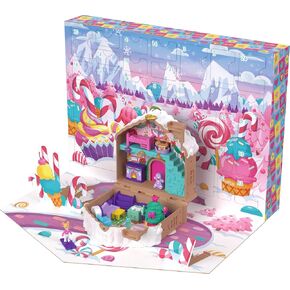 Polly Pocket Doll Advent Calendar, DIY Gingerbread House Playset with 24+ Surprises, Dollhouse Furniture, and Holiday Accessories