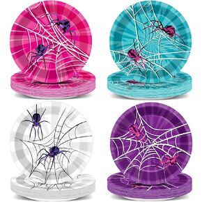 60Pcs 7'' Pink Spider Party Supplies Super Theme Hero Dessert Plates Decorations Spiderweb Disposable Paper Plates Pink Ghost Spiders Tableware for Girl Women Hero Themed Party Favors Birthday