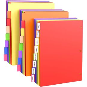 Binder Dividers with Tabs, 5 Tab Sturdy Plastic Dividers for 3 Ring Binder, Colorful Dividers for 3 Ring Binder Page Protectors, 3 Ring Binder Dividers with Tabs for School Office, 2 Set (10 Pcs)