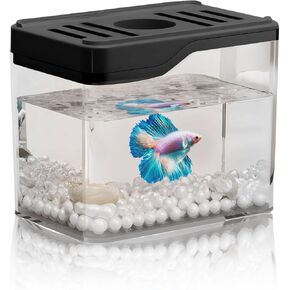Mini Betta Tank, Small Acrylic Fish Bowl for Temporary Space, Stackable Cube for Fish, Shrimp, Inverts, Black