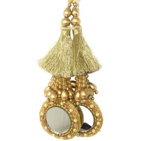 Set of 2 Latkan for Blouse, Heavy and Cute -15 cm Real Mirror, Crystal Beads, Moti Pearl Beads