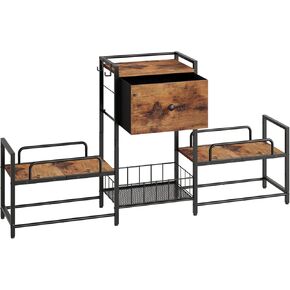 HOOBRO Raised Dog Bowl Stand with Storage, Lifted Feeding Station, Elevated Bowl Holder, 4 Adjustable Heights, for Large Medium Small Dogs, with 1 Drawer and 2 Hooks, Rustic Brown BF23PO03G1