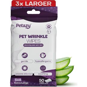 Wrinkle Wipes for Dogs | 3x Larger Dog Face Wipes for French Bulldog and Pug - Cleanse Skin Folds, Tear Stains, Tail Pockets | Anti-Itch, Soothing, & Hypoallergenic with Coconut Oil | 50 Count