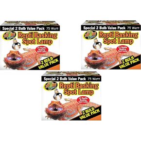 Zoo Med Reptile Basking Spot Lamp 75 Watts - 6 Bulbs Total (3 Packs with 2 per Pack)