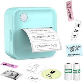 Label Maker Machine with Tape - 14 Sizes (0.47-2") Bluetooth Thermal Label Printer, Mini Sticker Maker for Home,Office,Organization, Portable Sticker Printer Print Pod for Phones(Light Blue)