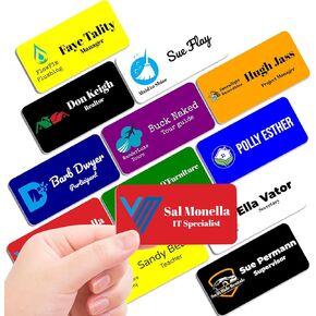 Ships Next Day Magnet Me Up Custom Printed Magnetic Name Tag Badge with Logo, 1.5x3 inch, Full Color Customizable Identification Label, for Schools, Offices, Businesses, Made in USA
