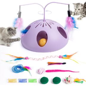 Cat Toys, Interactive Cat Toy for Indoor Cats, Automatic Interactive Kitten Toy, Fluttering Feather, Track Balls, Rotating Track Feather Enrichment Kitty Toys for Multi-cat Family