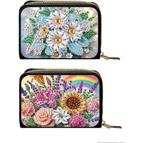 Credit Card Coin Holder, DIY Diamond Art Painting Leather Zipper Card Case Wallet for Women-2PCS