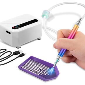 TAZKZZY Diamond Art Accessories Kit, Wireless Diamond Painting Pen No Wax Needed, Low-Noise Vacuum Pump with Rechargeable Battery, 3 Gear Suctions & Electricity Indicator Lights, AB Stones Tray