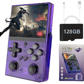 2025 Retro Game Console 128G Handheld Gaming Device Purple Upgraded D-R35PLUS 20000+ Mini Games Portable Classic Game Console 3.5’’ IPS Glass Screen USB-C 3000mAh Arcade Video Gaming Console Gift