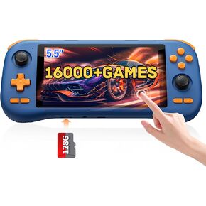 kinhank K56 Retro Handheld Game Console, Support 16000+ Games, Equipped with 128G TF Card, Android 14.0 System, Portable Retro Video Game Console, 5.5 Inch IPS Touch Screen, 2.4G/5G, BT 5.0 (128GB)